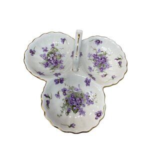 Hammersly Victorian Violets 3 Section Violets serve trinket dish 7"x9" SKU 9640